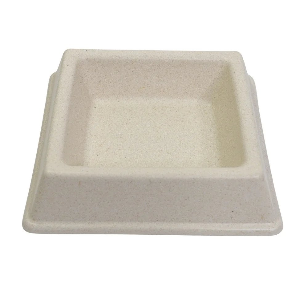 The Green Pet Shop Cream Colored Square Cat Food Bamboo Bowl 3 x 5x 1.5